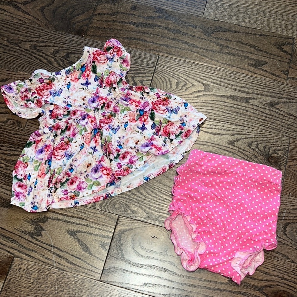 Posh Peanut Floral and Pink Polka Dot Kids Matching Set